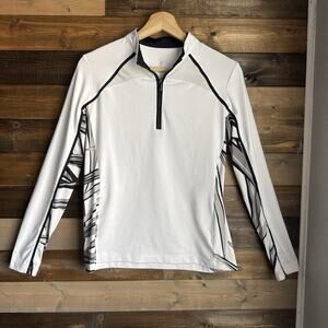 Tail White Black Abstract Print 1/4 Zip Long Sleeve Athletic Pullover Top S Golf